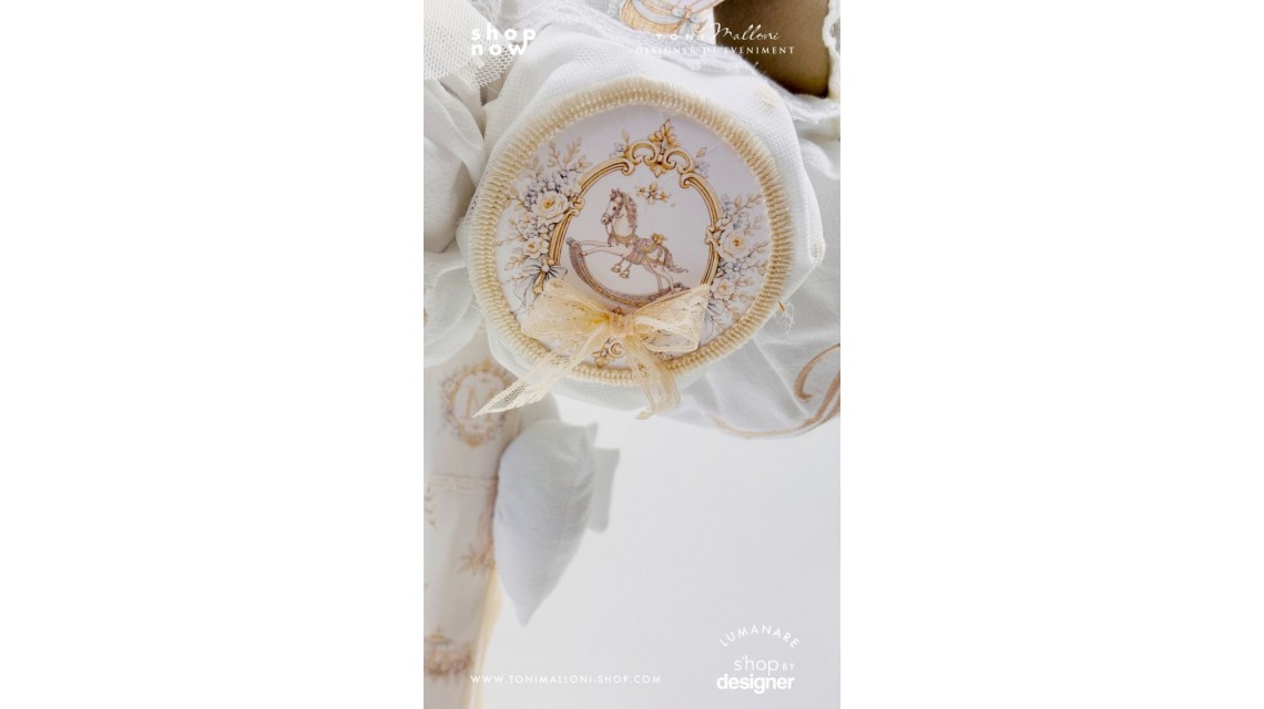 Lumânare de Botez Atelier Paris Monogramă Brodată Ivory Champagne 12